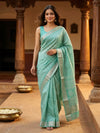 Sea Green and Yellow Designer Zari Work Cotton Saree