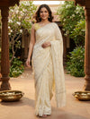 Cream and Silver Designer Art Silk Saree