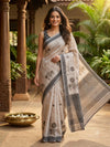 Beige and Grey Linen Cotton Saree