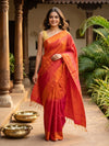 Orange and Red Pure Soft Silk Saree