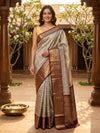 Sage Grey and Wine Kanchi Semi Silk Saree