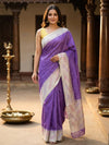 Purple and Cream Dola Silk Saree