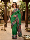 Green and Red Designer Linen Cotton Saree