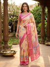 Cream and Pink Dola Silk Saree