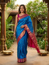 Peacock Blue and Pink Pure Kanchipuram Silk Saree