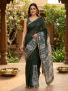 Dark Green and Off-White Linen Cotton Saree