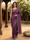 Wine Purple Designer Satin Saree