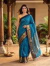 Peacock Blue and Navy Chettinad Cotton Saree