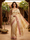 Cream Gold and Peach Semi Tussar Saree