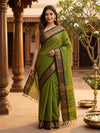 Olive Green and Black Chettinad Cotton Saree