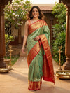 Green and Red Pure Kanchipuram Silk Saree