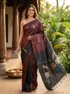 Maroon and Charcoal Grey Banana Silk Sarees