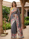 Grey and Cream Floral Semi Tussar Saree