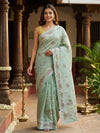 Sage Green and Pink Designer Embroidery Work Art Silk Saree