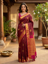 Maroon and Pink Pure Kanchipuram Silk Saree