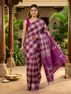 Magenta and Cream Checked Banana Silk Sarees