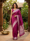 Magenta Pink and Silver Semi Tussar Saree