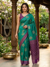Teal Green and Purple Silk Cotton Saree