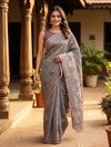Grey and Mauve Linen Cotton Saree
