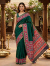 Deep Green and Red Designer Linen Cotton Saree