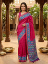 Rani Pink and Teal Blue Designer Linen Cotton Saree