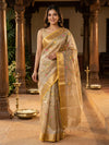 Golden Beige and Yellow Semi Raw Silk Saree