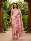 Off-White and Pink Semi Tussar Saree