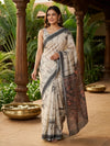 Cream and Charcoal Grey Linen Cotton Saree