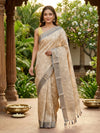 Beige and Grey Dola Silk Saree