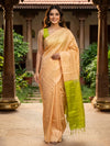 Cream and Lime Green Kanchipuram Pure Mix Saree