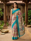 Beige and Teal Dola Silk Saree