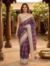 Multicolour Checks Linen Cotton Saree