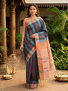 Multicolour Checked and Peach Banana Silk Sarees