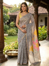 Grey and White Linen Cotton Saree