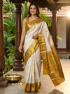 Cream and Gold Pure Kanchipuram Silk Saree