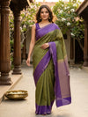 Olive Green and Violet Dola Silk Saree