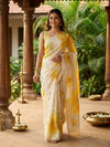 Cream and Yellow Linen Cotton Saree