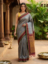 Grey and Maroon Pure Kanchipuram Silk Saree