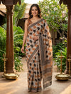 Cream and Rust Linen Cotton Saree