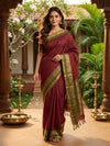 Maroon and Green Pure Silk Cotton Saree