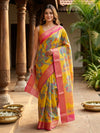 Yellow and Pink Dola Silk Saree