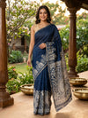 Navy Blue and White Linen Cotton Saree