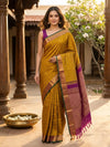 Mustard Yellow and Magenta Pure Kanchipuram Silk Saree