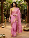 Pink and White Designer Zari Work Cotton Saree