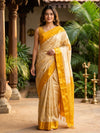 Cream and Mustard Yellow Kanchipuram Fancy Silk Saree