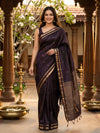 Deep Aubergine and Gold Pure Soft Silk Saree