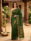 Dark Green and Gold Pure Soft Silk Saree