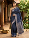 Navy Blue and Silver Silk Cotton Saree