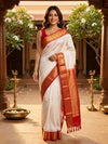 White and Red Pure Kanchipuram Silk Saree