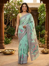Mint Green and Pink Linen Cotton Saree